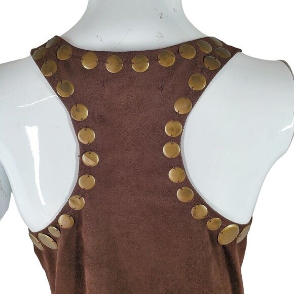 Retro Metal Embellished T Back Tunic Top Brown Microfiber Lee and Joe Womens Med - Picture 1 of 14